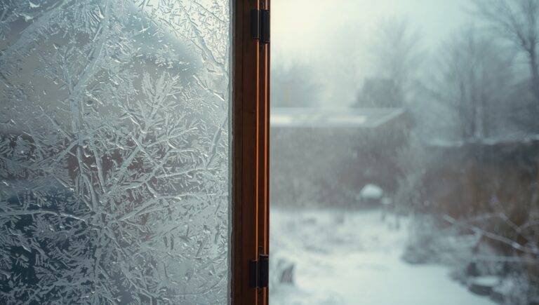Ice Covered Glass With Condensation, Highlighting Winter Weather And Temperature Effects